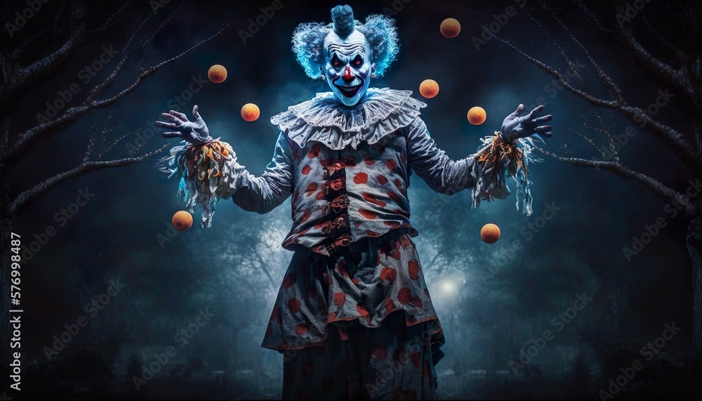 Fototapeta premium Scary clown in a dark night that gives you goosebumps. Generative AI