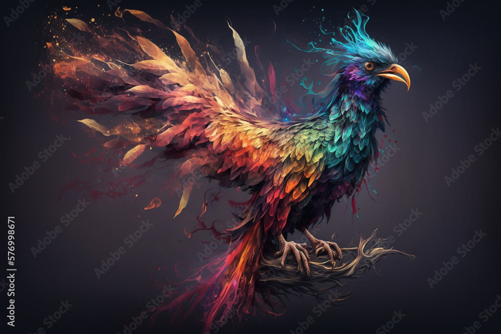 Phoenix Fantastic Bird with Vibrant Colors of the Feathers and majestic look. Ai generated