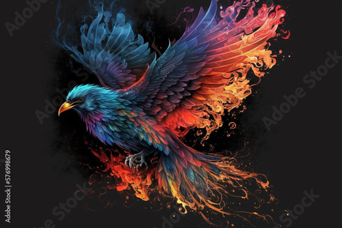 Phoenix Fantastic Bird with Vibrant Colors of the Feathers and majestic look. Ai generated © twindesigner