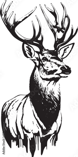 Rain Deer Head Black and White logo illustration for T-shirt design