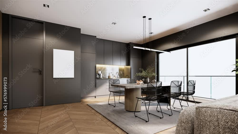 Interior design of the apartment stylish. Modern interior of black ...