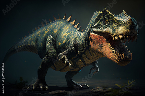Roaring tyrannosaurus. Mesozoic era carnivorous dinosaur. illustration Generative AI © Nataliia