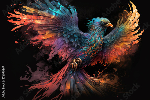 Phoenix Fantastic Bird with Vibrant Colors of the Feathers and majestic look. Ai generated © twindesigner
