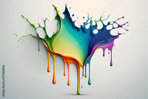 Paint Splash in Rainbow Vibrant Colors flowing from a white background. Ai generated