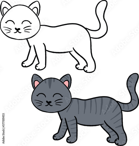 Gray kitten walking. Perfect for practicing coloring  drawing  printing  wallpaper  prints  cards  etc.