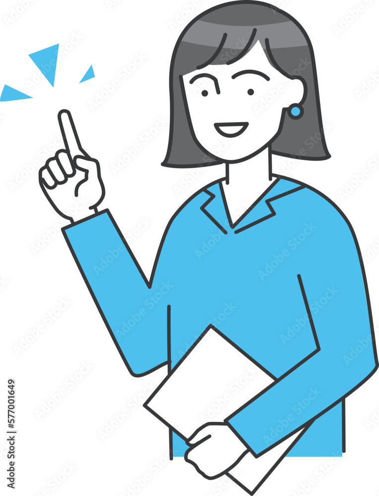 ビジネスパーソン（女性）が指差しをしているベクターイラスト