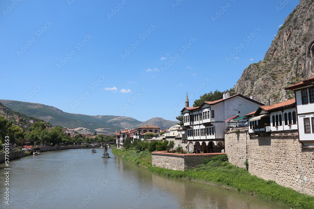 Old Amasya houses by the river	