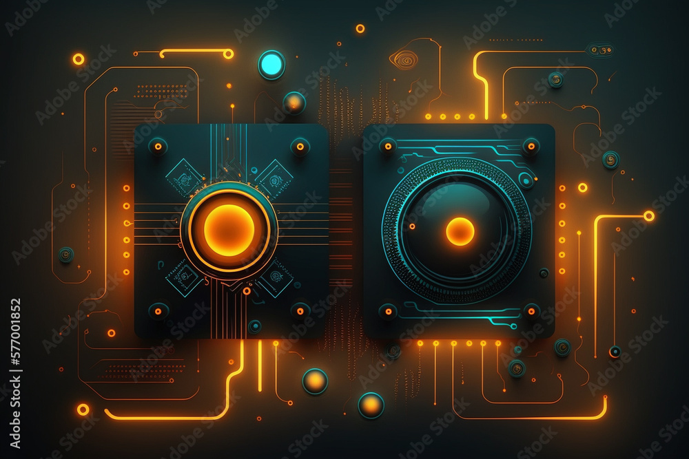A Futuristic Tech Background with mainboard connectors and connected chips and processors. Ai generated A Futuristic Tech Background with mainboard connectors and connected chips and processors. Ai generated