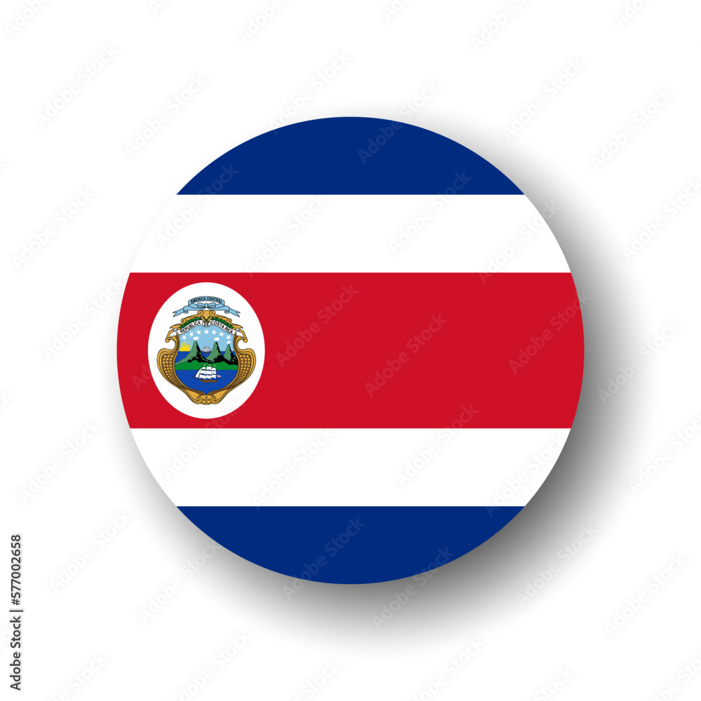 Costa Rica flag - flat vector circle icon or badge with dropped shadow.
