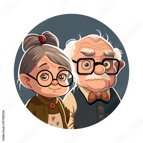 Couple Grandma and Grandpa Together. Cute Cartoon Style Pensioner. Vector