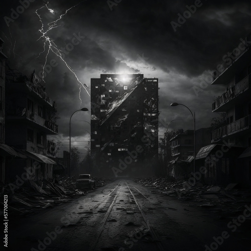 Abandoned City Destruction dark monochromatic post war