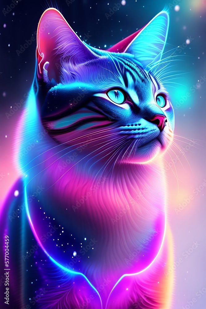 3D Cat Colorful looking up in colorful background. 3D Illustration