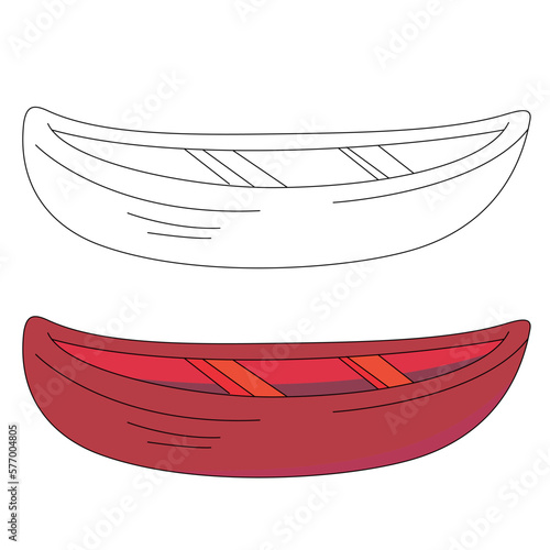 Canoe boat red cartoon illustration. Perfect for art, postcards, cards, wall decor, t-shirts, cards, prints, drawing books, coloring books, wallpaper, prints, cards, ect.