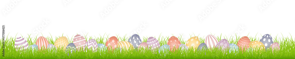 Fototapeta premium Banner 28 Ostereier Muster Bunt In Wiese
