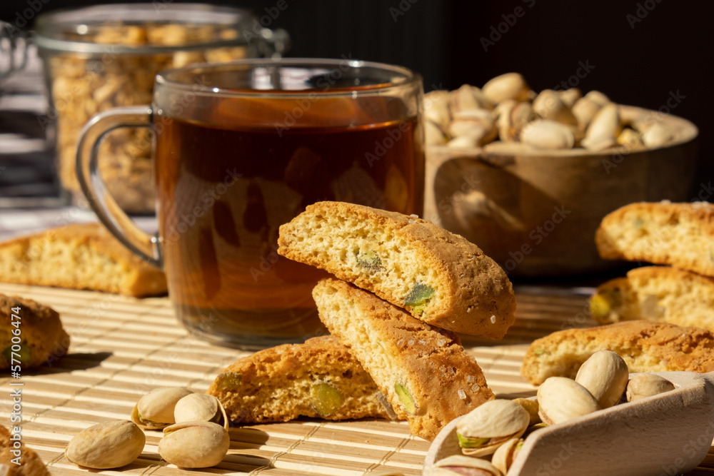Biscotti Cantuccini Cookie Biscuits with pistachios and lemon peel
