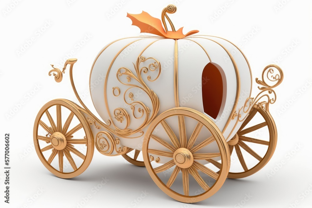 Fototapeta premium Isolated white pumpkin carriage on white background. Generative AI