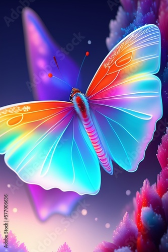 3D Butterfly in colorful background. 3D Illustration © jmgdigital