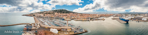 Aerial panoramic of the port and the city of Sète, in Hérault in Occitanie, France © FredP