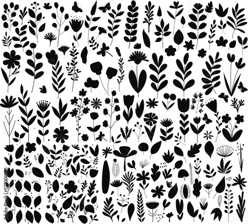 collection, flowers, plant, flowers silhouette on white background isolated vector