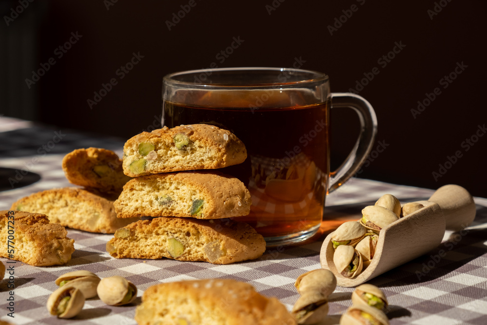 Biscotti Cantuccini Cookie Biscuits with pistachios and lemon peel