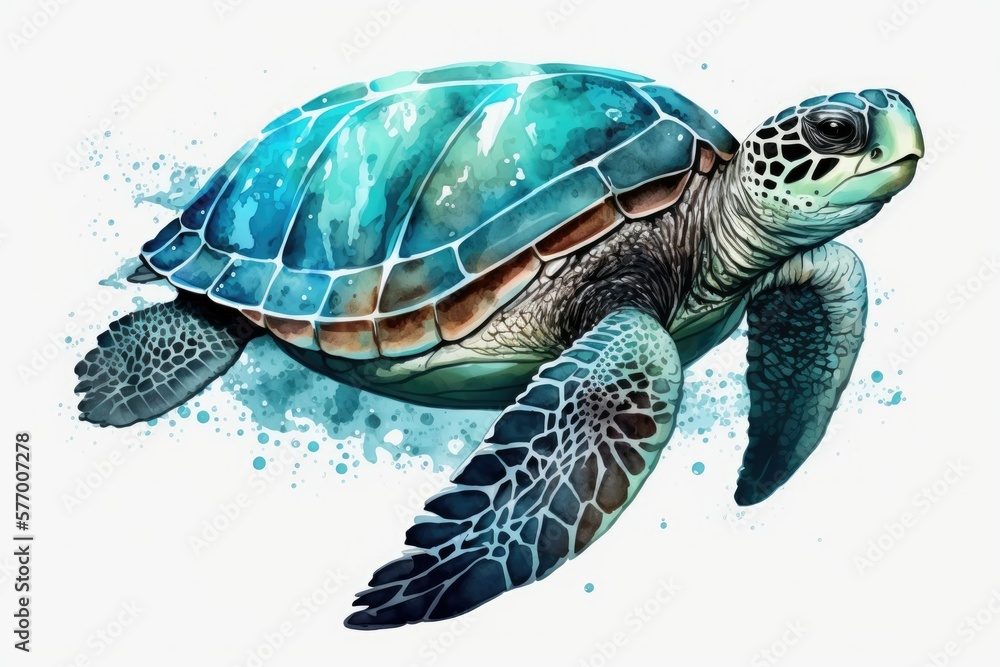 Fototapeta premium illustration of a sea turtle on a white background. Generative AI