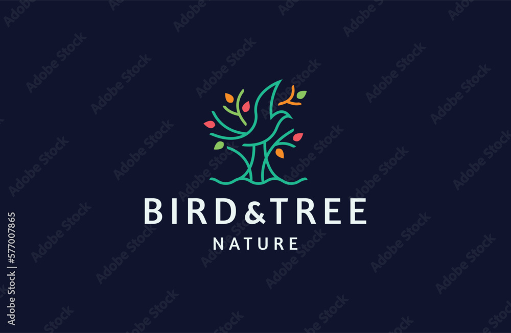 Bird and tree logo icon design template flat vector Bird and tree logo icon design template flat vector