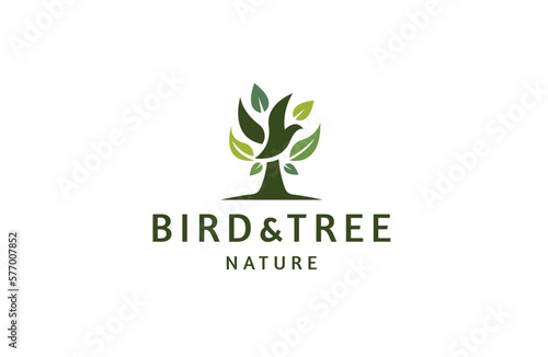Bird and tree logo icon design template flat vector