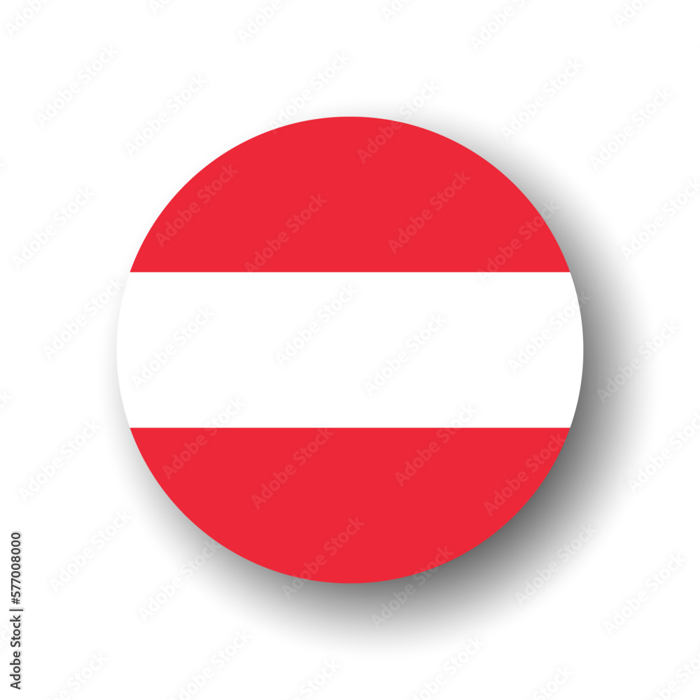 Austria flag - flat vector circle icon or badge with dropped shadow. Austria flag - flat vector circle icon or badge with dropped shadow.