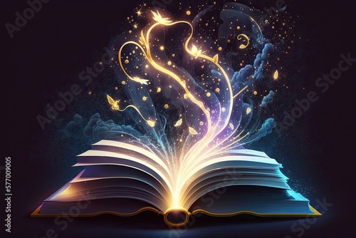 Magical light was used to open a magical book. Education. Generative AI