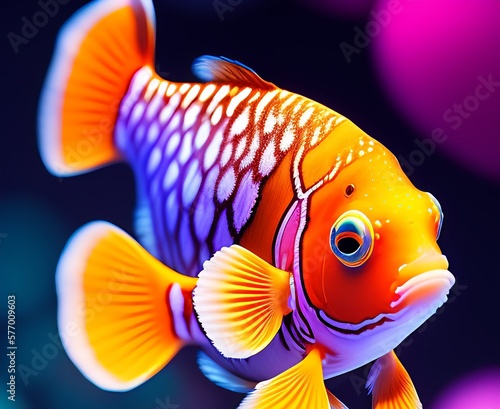 3D Clown Fish portrait in colorful background. Illustration