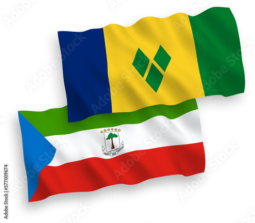 Flags of Saint Vincent and the Grenadines and Republic of Equatorial Guinea on a white background