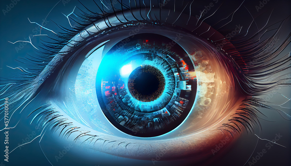 Cybernetic eye, wearable technology concept, human eye with additional possibilies, ai generated Cybernetic eye, wearable technology concept, human eye with additional possibilies, ai generated