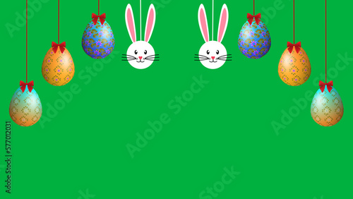 Swinging egg and bunny face on green screen concept