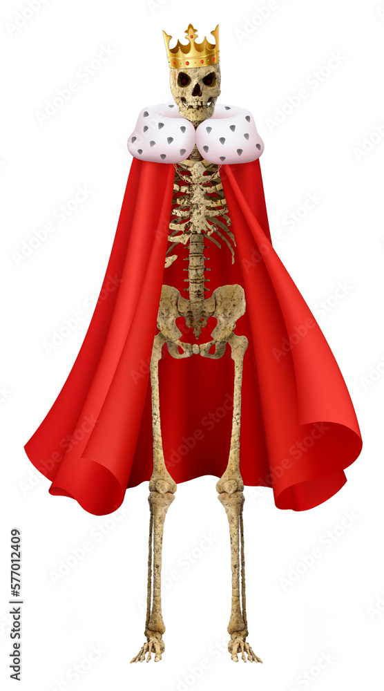 Skeleton king wearing crown and royal red robe illustration
