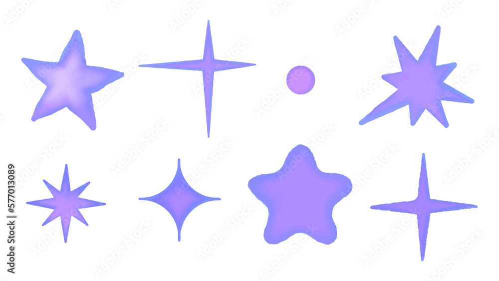 Obraz premium Set of watercolor blue stars on a white background.