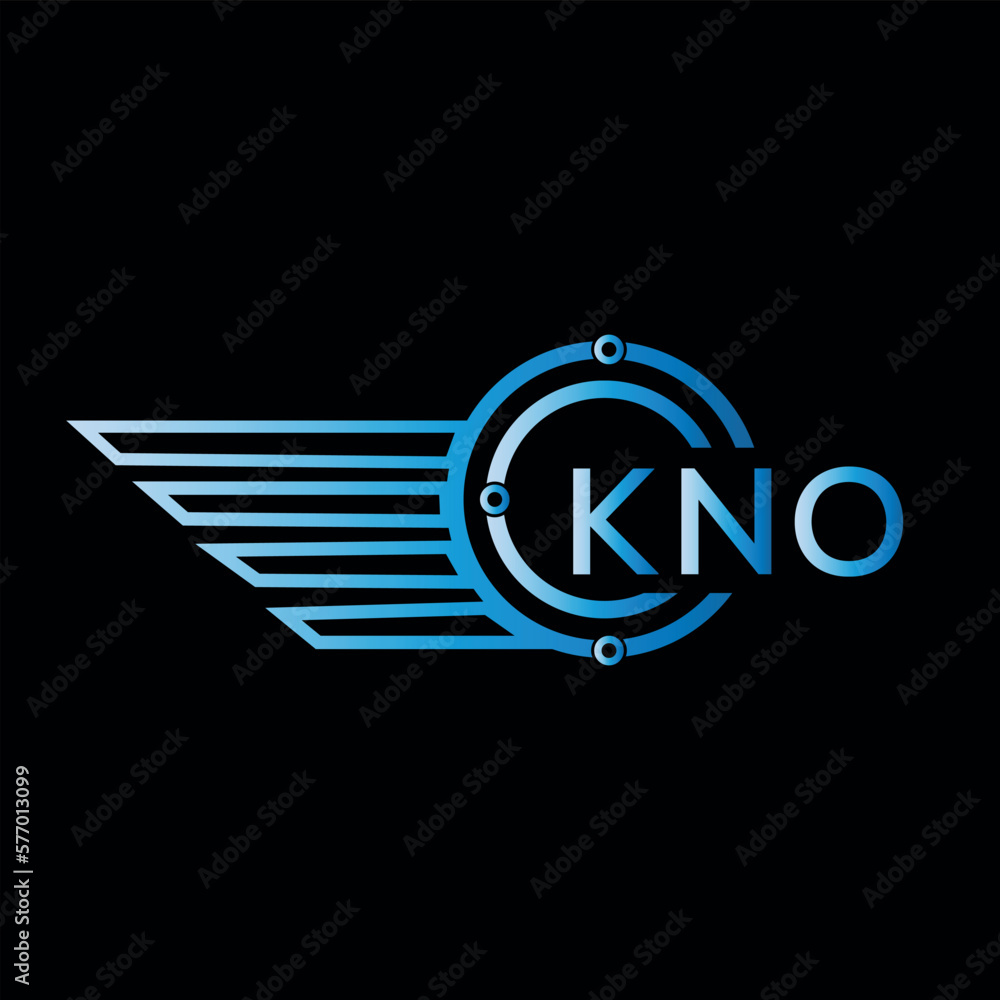 KNO letter logo. KNO blue vector image on black background. KNO technology Monogram logo design and best business icon.
 - obrazy, fototapety, plakaty 
