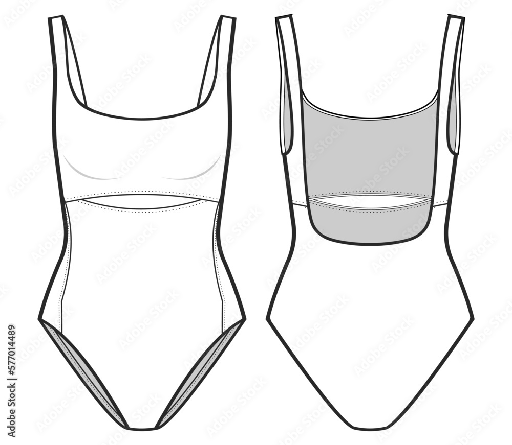 cut-out One Piece Swimsuit fashion drawing template. with a scoop ...