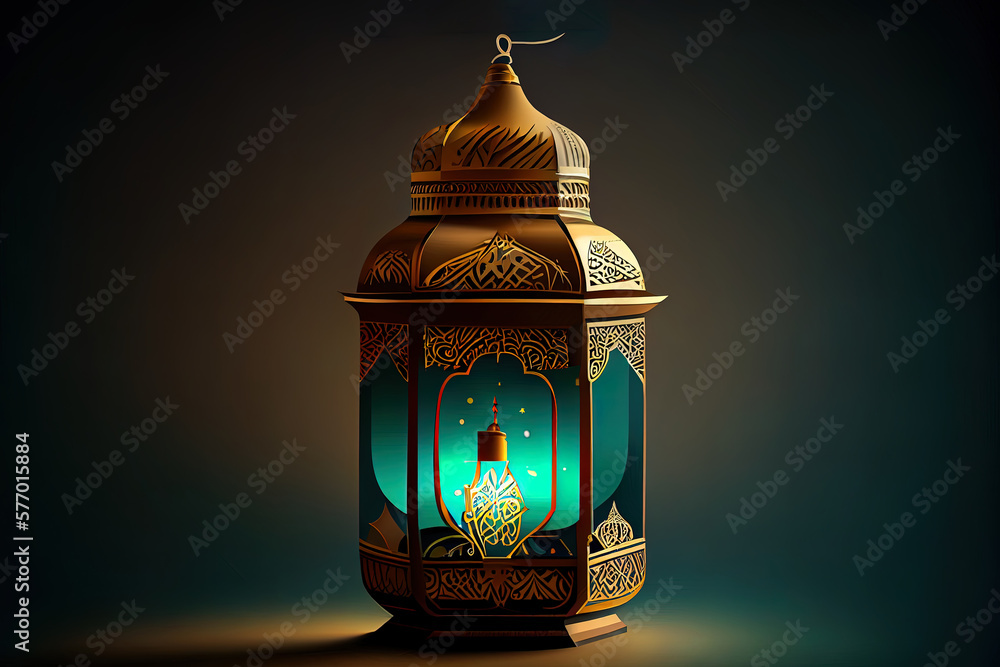 Muslim lamp on dark background with space for text. Generative Ai Muslim lamp on dark background with space for text. Generative Ai