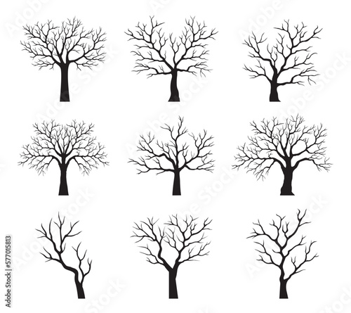 set of silhouettes of trees
