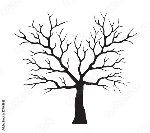 Shape of Old Black Tree without leaves. Vector outline Illustration. Plant in Garden.