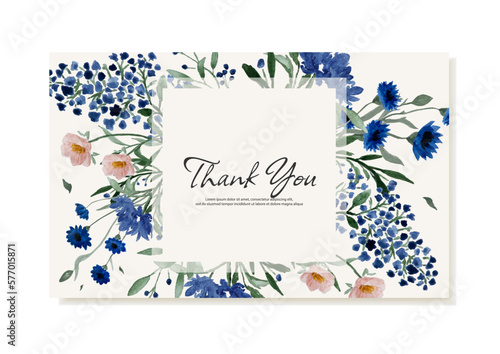 Rustic style thank you card with wildflowers. Vector template