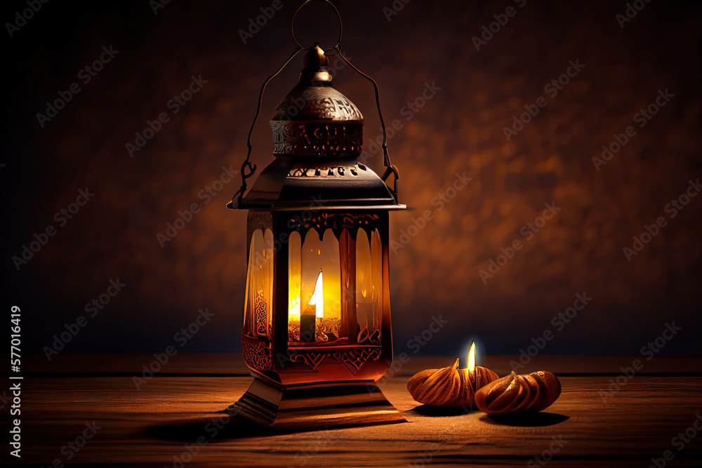 Fototapeta premium Metallic bowl with sweet lukum; dried fruits and nuts on black wooden desk for ramadan. Generative Ai