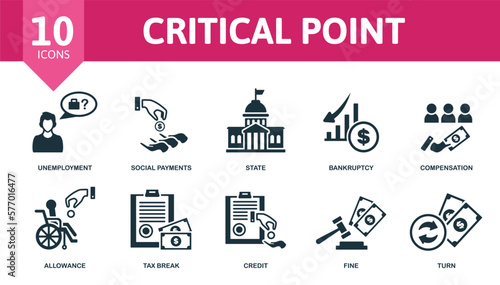 Critical Point set icon. Editable icons critical point theme such as unemployment, state, compensation and more.