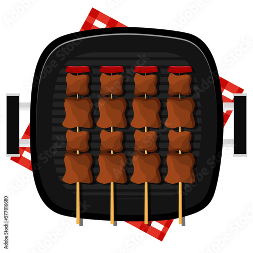 barbecue grilled chicken satay home party flat vector illustration