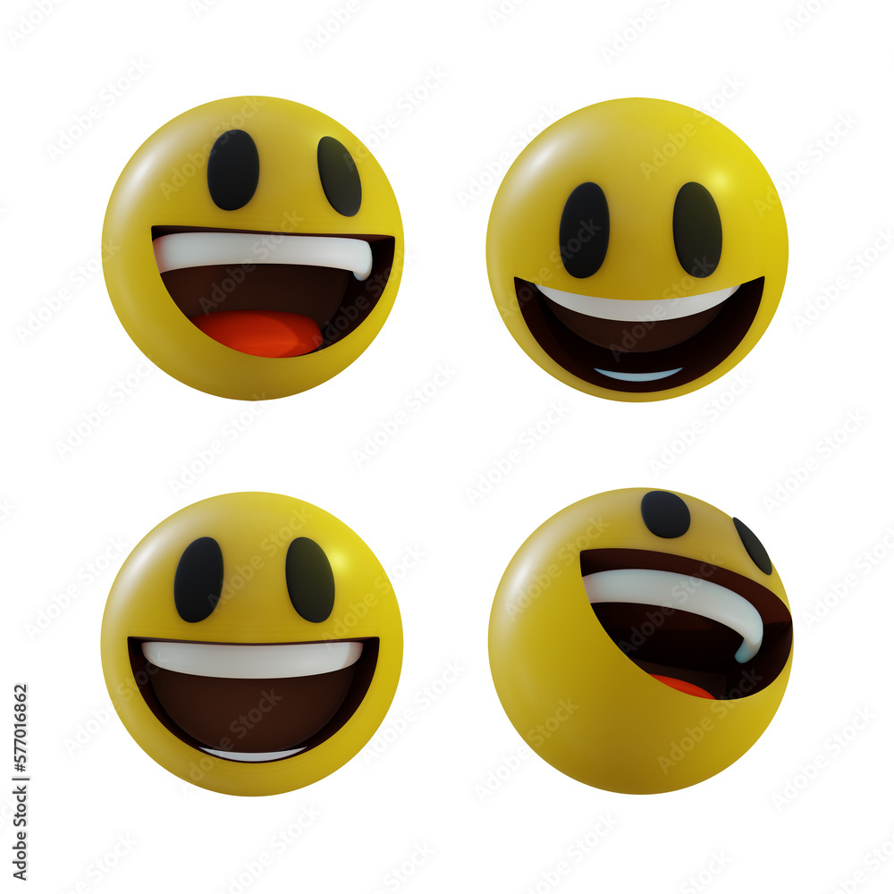 3d rendering emoji smiling face with open mouth and big eyes perspective view 3d rendering emoji smiling face with open mouth and big eyes perspective view