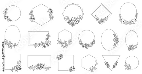 Collection of logo templates. Flourishes calligraphic ornaments and frames. Vector set of line floral logos, frames and border
