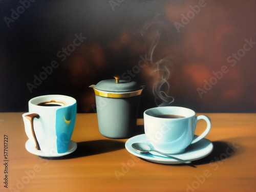 Photorealistic Still Life of Two Coffee Cups,Generative Ai 

