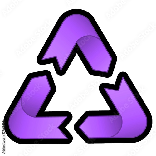 Violet recycling symbol for secondary processing and waste sorting on a white background