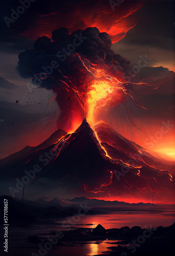 Eruption of a huge volcano. AI generated