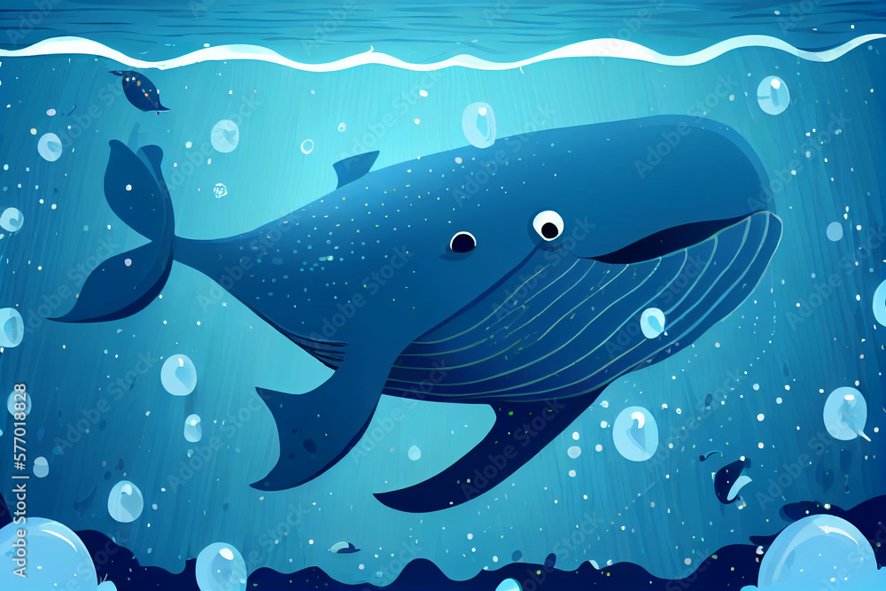 Fototapeta premium Portrait of a cute little whale. AI generated